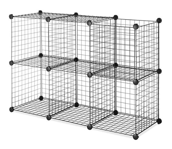 Storage Cubes - Stackable Interlocking Wire Shelves - Black (Set of 6)