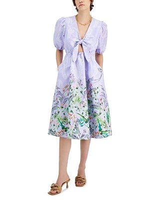 Placed-Print Puff-Sleeve Midi Dress, Created for Macy's