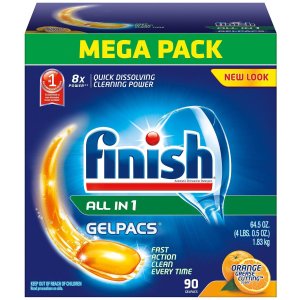 Finish Gelpacs Dishwasher Detergent, Orange Scent, 90 Count