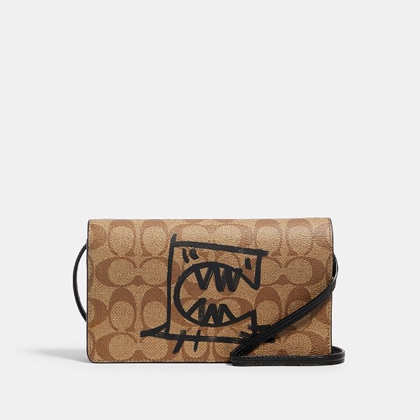 Anna Foldover Crossbody Clutch in Signature Canvas With Rexy by Guang Yu