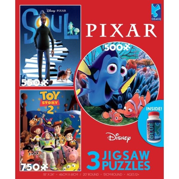 Ceaco 3 in 1 Disney Pixar Jigsaw Puzzle including 500 Piece, 700 Piece and 750 Piece count