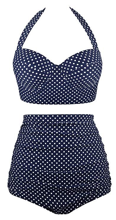 Women Vintage Polka Dot High Waisted Bathing Suits Bikini Set