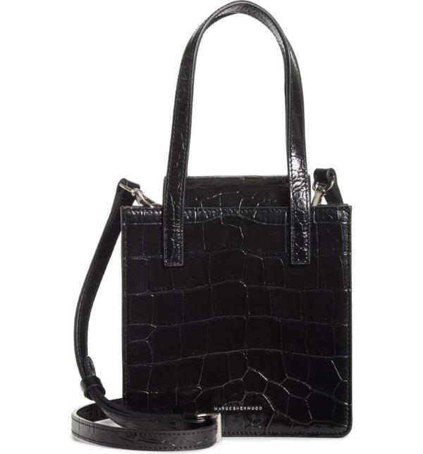 Square Croc Embossed Leather Bag
