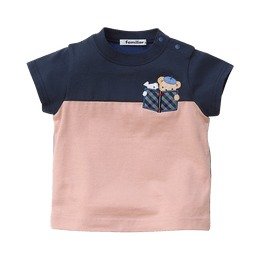 familiar||刺绣小熊拼色可爱儿童短袖T恤||090