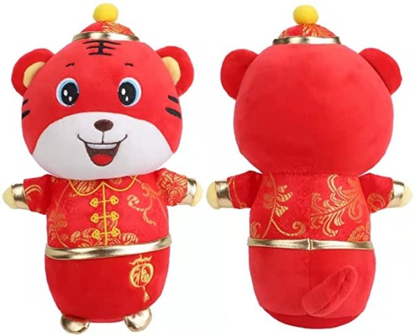 2022 Chinese New Year Tiger Toys Chinese Zodiac Blessings Souvenirs Chinese Red Lucky Tiger Plush Toys,Soft Gift Toy for Boys and Girls - 25cm (Toy)