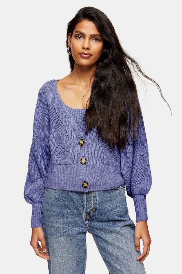 Lilac Balloon Sleeve Knitted Cardigan | Topshop