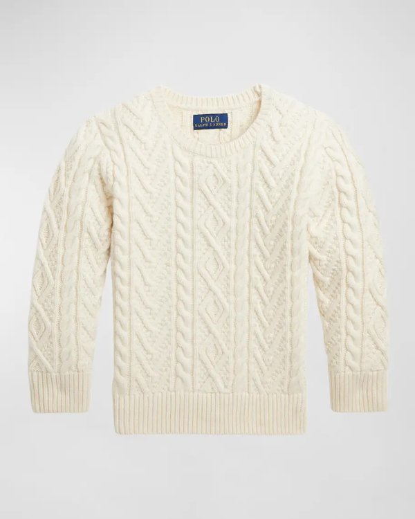Boy's Aran-Knit Wool Sweater, Size 2-7
