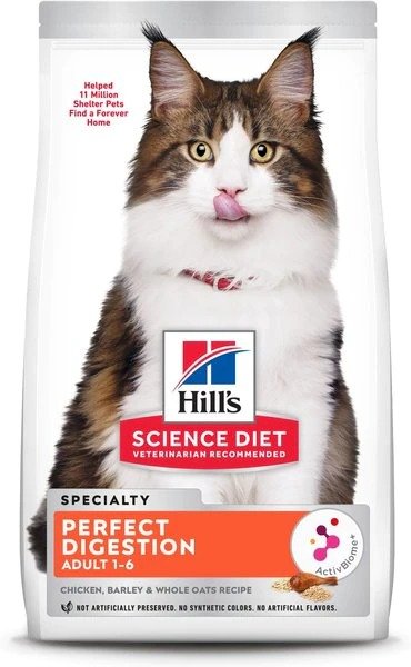 HILL'S SCIENCE DIET Adult Perfect Digestion Chicken, Barley, & Whole Oats Recipe Dry Cat Food, 13-lb bag - Chewy.com