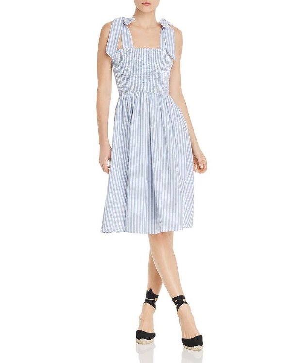 Sleeveless Striped Smocked Midi Dress - 100% Exclusive