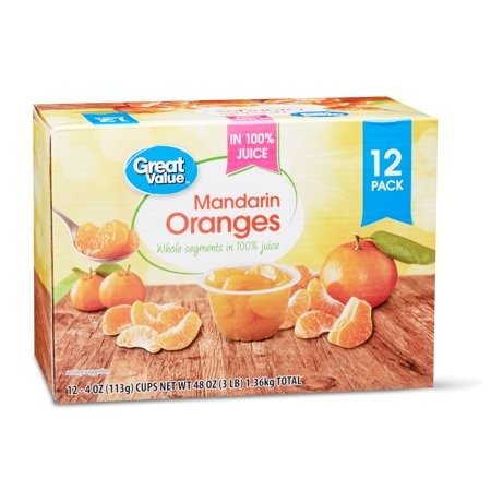 (12 Pack) Great Value Mandarin Oranges in 100% Juice, 4 oz cups