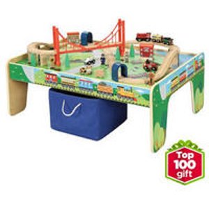 Walmart特别版木质火车桌，带50块火车玩具配件及储物箱