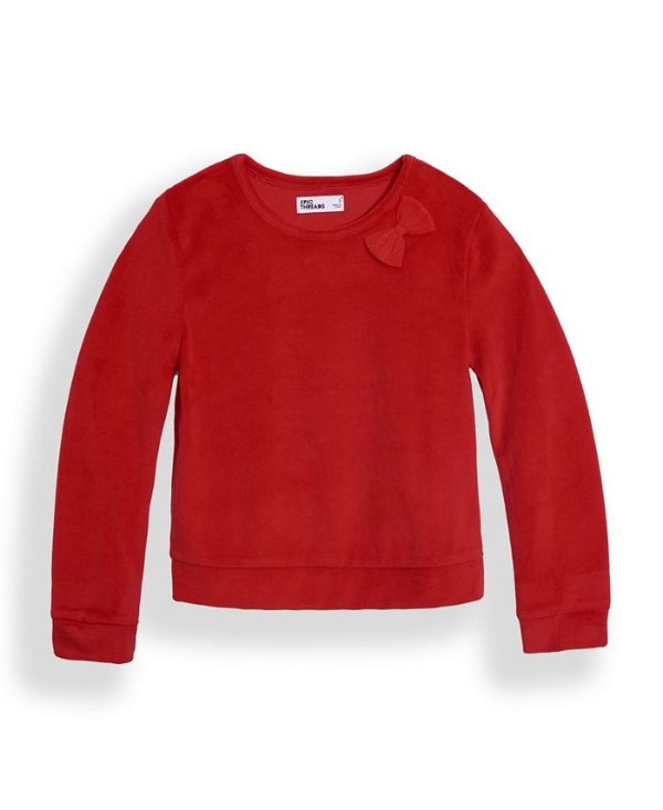 Little Girls Seeing Red Long Sleeve Bow Velour Top