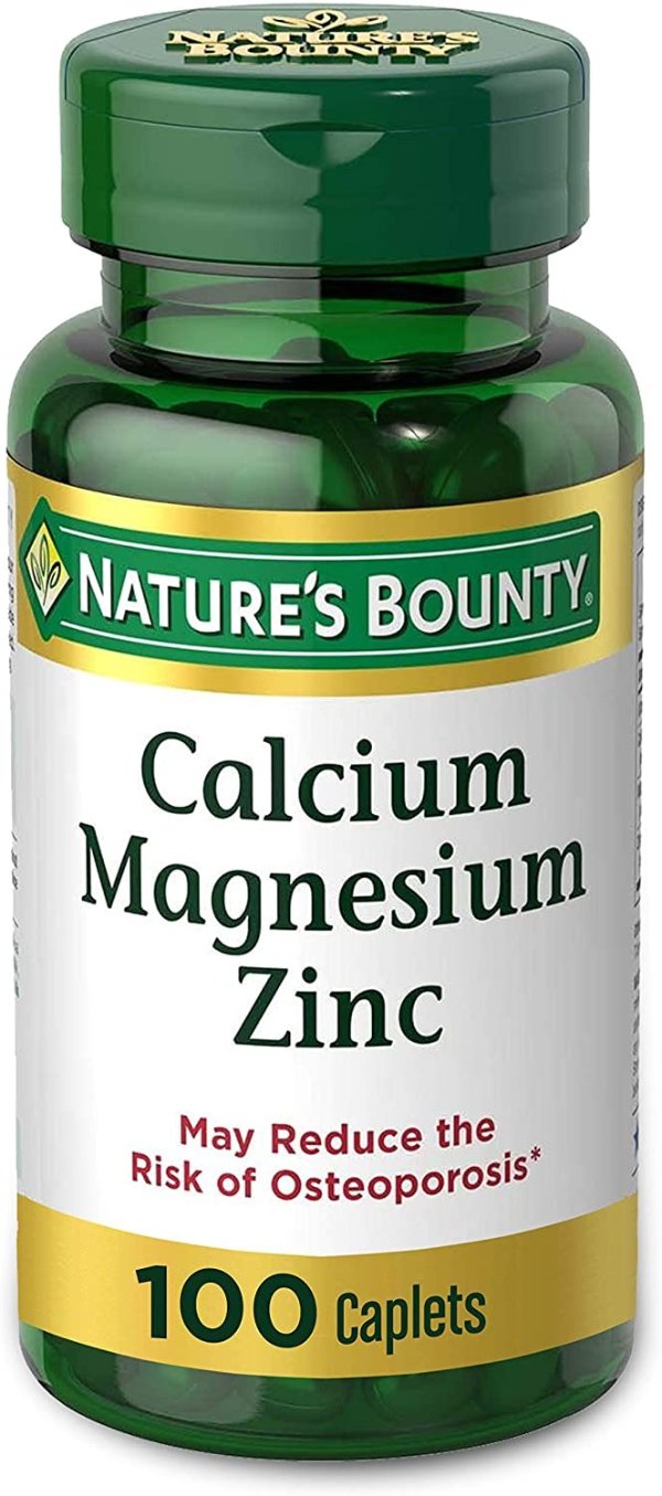 Calcium, Magnesium & Zinc by Nature’s Bounty, Immune Support and Supporting Bone Health, 100 count Caplets