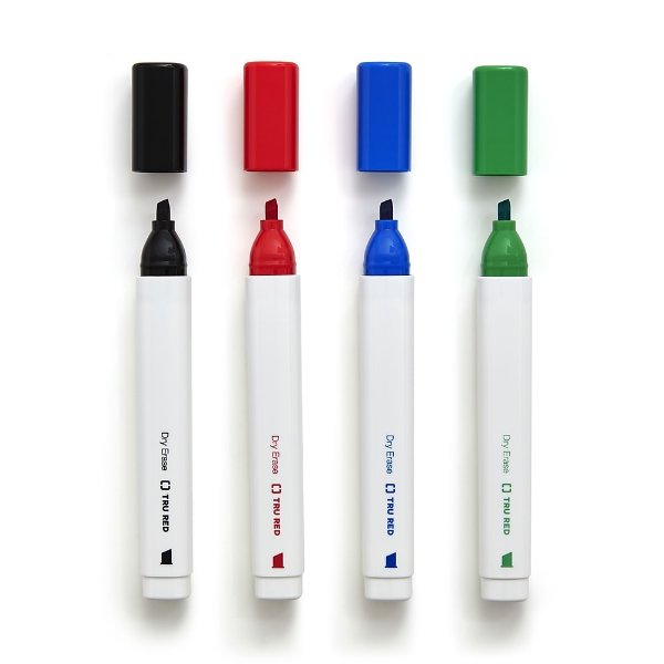 TRU RED™ Tank Dry Erase Markers, Chisel Tip, Assorted, 4/Pack (TR54561)