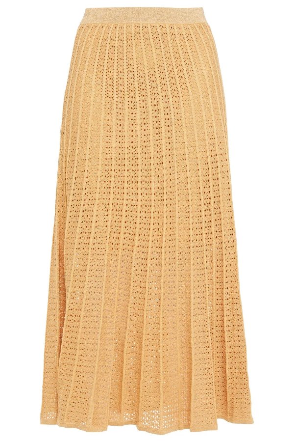 Metallic pointelle-knit midi skirt