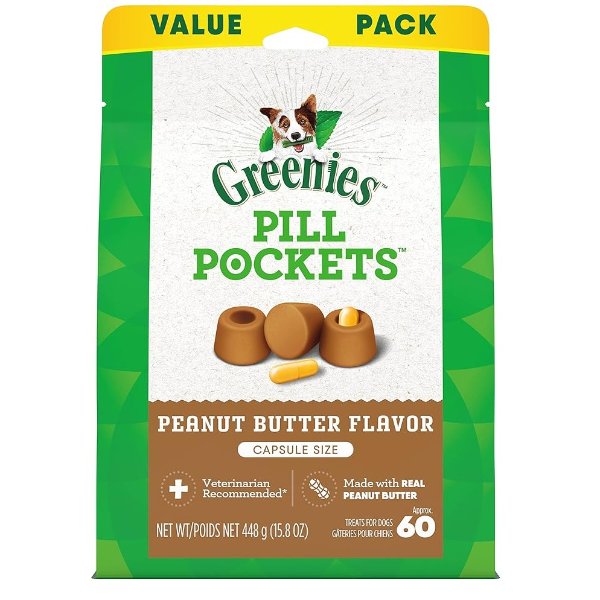 Pill Pockets Natural Dog Treats, Capsule Size, Peanut Butter Flavor