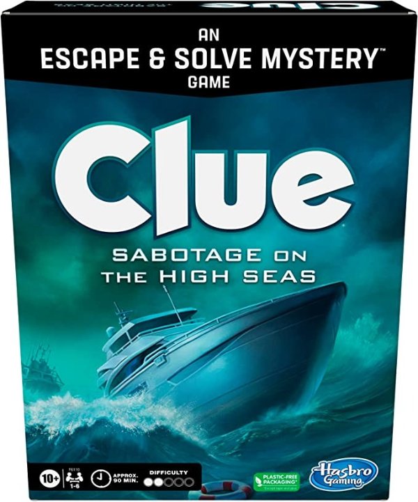 Clue Board Game Sabotage on the High Seas, Clue Escape Room Game, Murder Mystery Games, Cooperative Family Board Game, Ages 10 and up, 1-6 Players