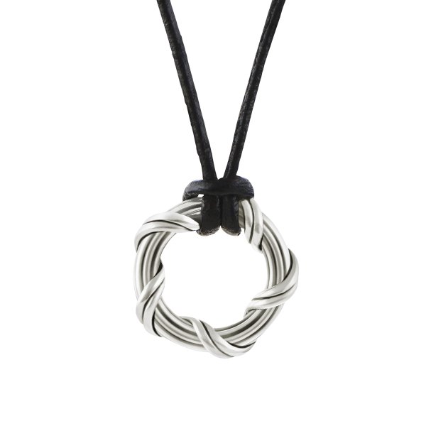 Explorer Circle Necklace in sterling silver and leather 1"