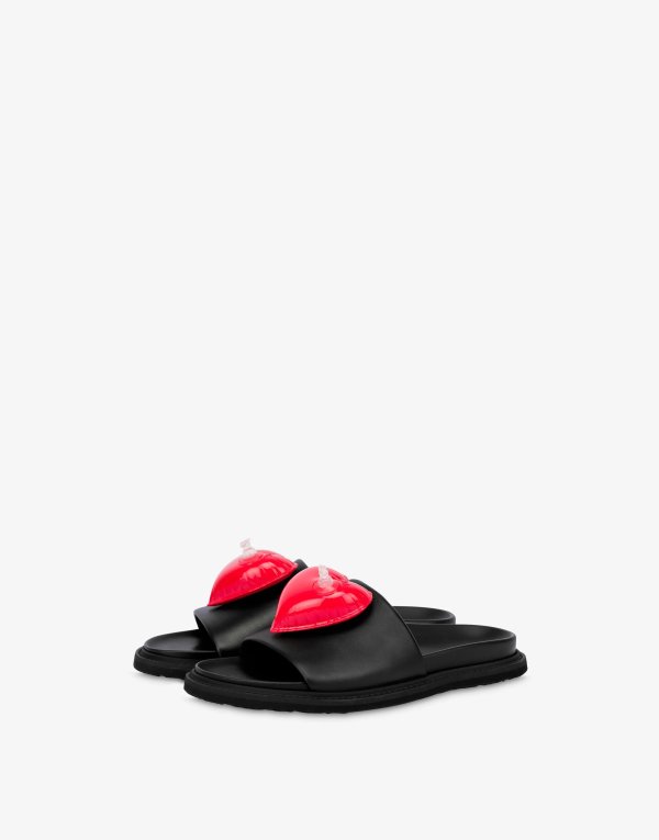 Inflatable Heart calfskin flat sandals