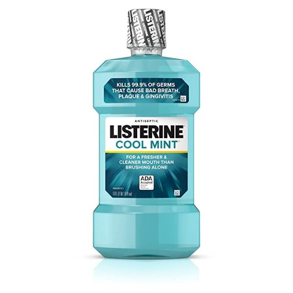 Cool Mint Antiseptic Mouthwash to Kill 99% of Germs that Cause Bad Breath, Plaque and Gingivitis, Cool Mint Flavor, 1 L