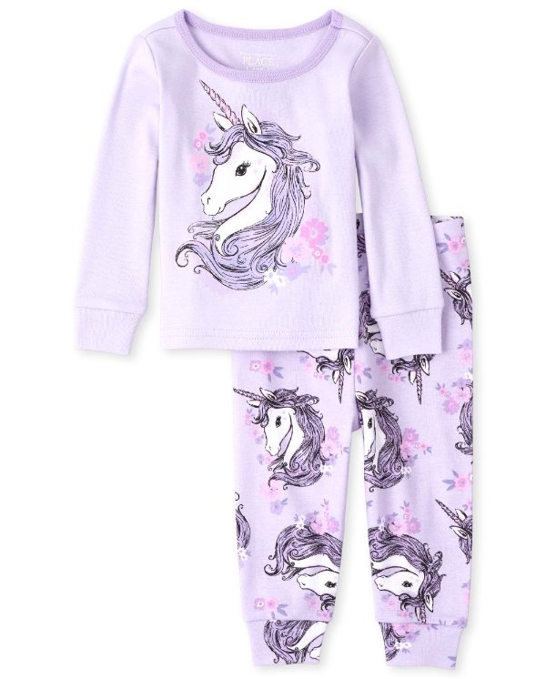 Baby And Toddler Girls Long Sleeve Unicorn Snug Fit Cotton Pajamas
