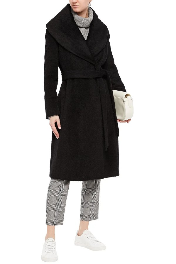 Belted brushed wool-blend felt coat