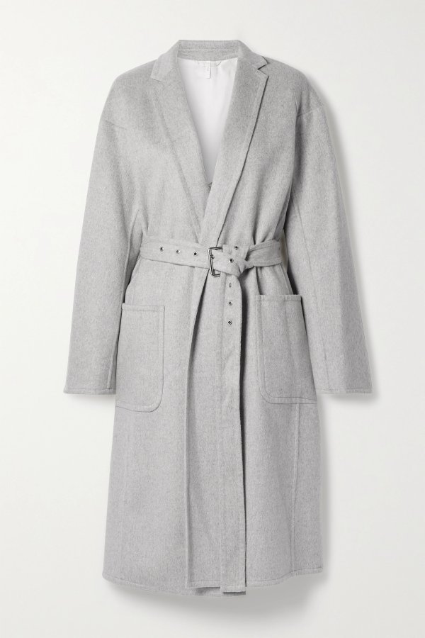 Belted wool and cashmere-blend coat