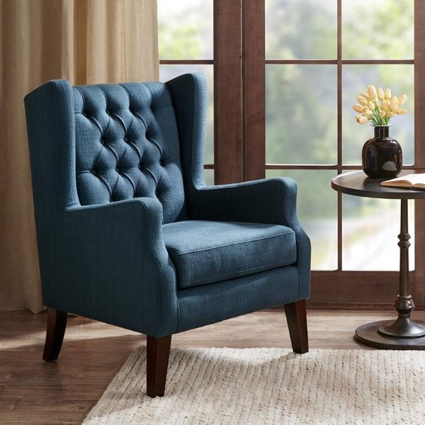 Roan Navy Wingback Button Tufted Accent Chair - #82W87 | Lamps Plus