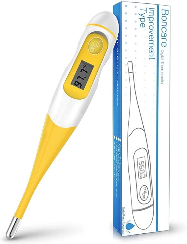 Boncare Oral Thermometer for Adults, Digital Thermometer for Fever, Yellow