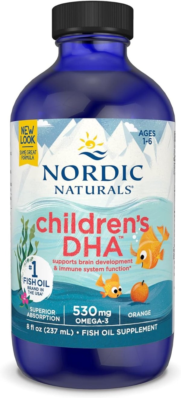 Children’s DHA, Orange - 8 oz for Kids - 530 mg Omega-3 with EPA & DHA - Brain Development & Function - Non-GMO - 96 Servings