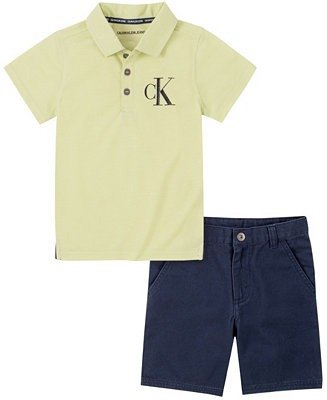 Toddler Boys Polo with Twill Short Set, 2 Piece