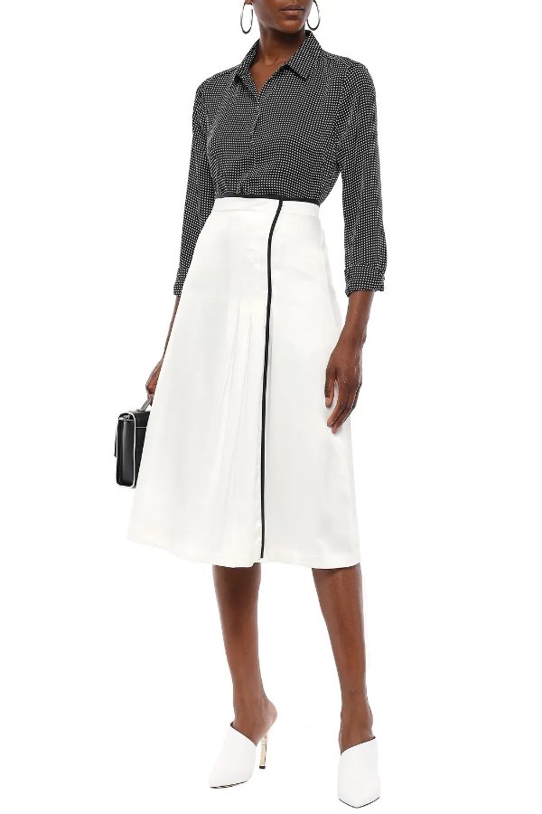 Amorette pleated silk-blend satin skirt