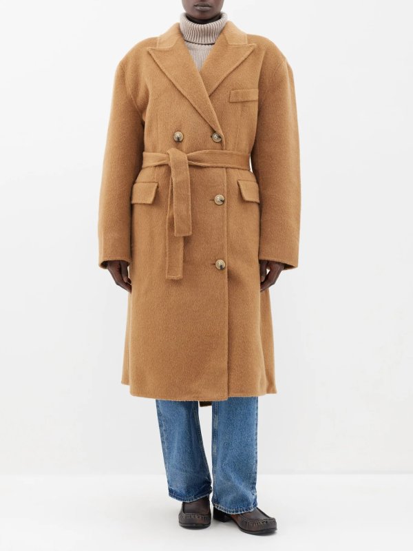 Onessa belted double-breasted wool-blend coat