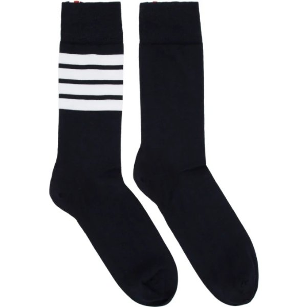 - Navy 4-Bar Mid-Calf Socks