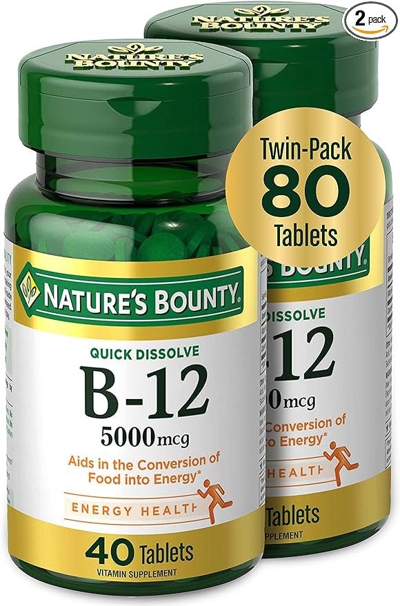 Vitamin B12, Quick Dissolve Vitamin Supplement, Supports Energy Metabolism and Nervous System Health, 5000mcg, 40 Tablets (Pack of 2)