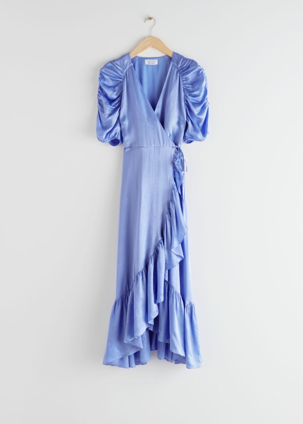 Puff Sleeve Wrap Midi Dress