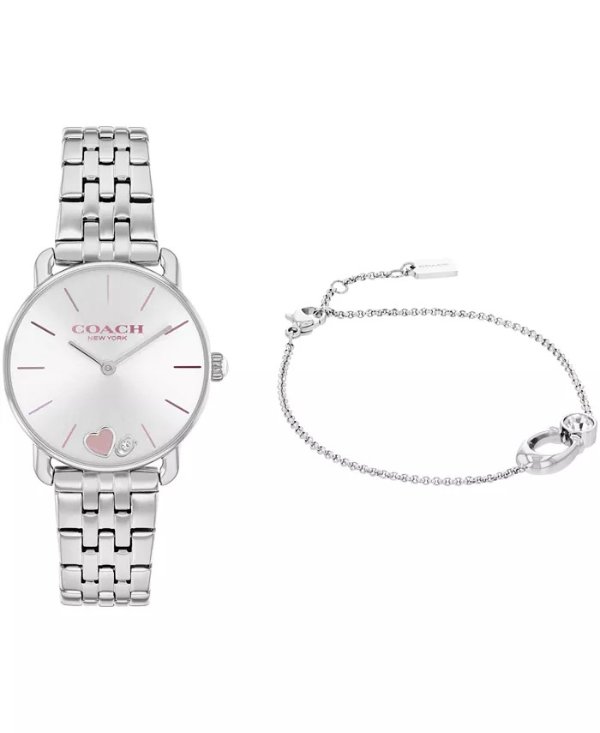Women's Elliot Silver-Tone Stainless Steel Bracelet Watch 28mm Gift Set