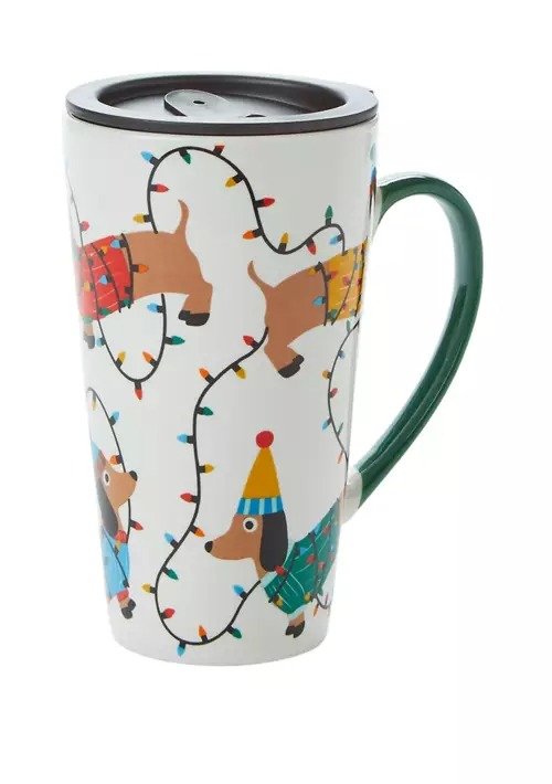 Dachshund Christmas Lights Coffee Mug with Lid