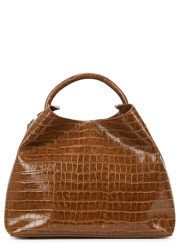 Raisin crocodile-effect leather shoulder bag