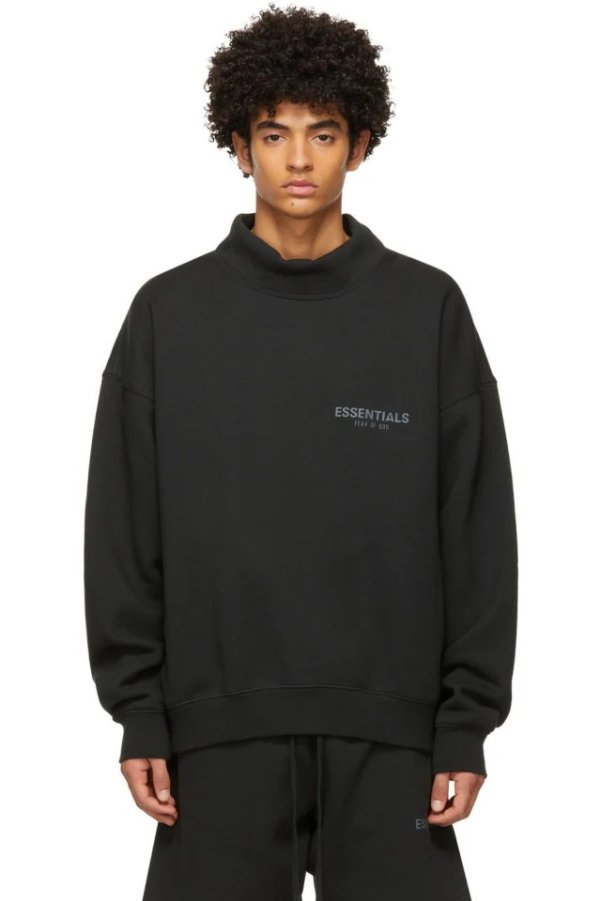Black Pullover Mock Neck Sweatshirt