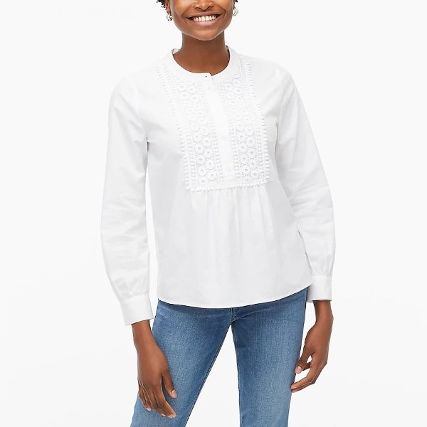 Shirt with embroidered lace bib