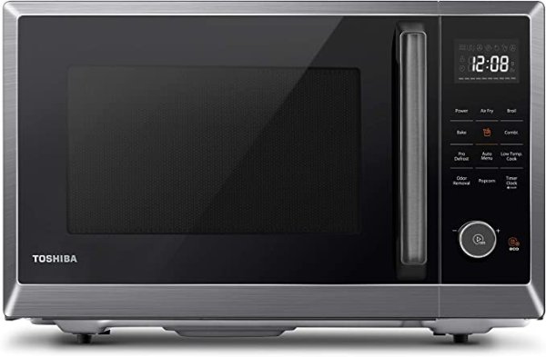 Toshiba ML2-EC10SA(BS) Multifunctional Microwave Oven with Healthy Air Fry, Convection Cooking, Position Memory Turntable, Easy-clean Interior and ECO Mode, 1.0 Cu.ft, Black stainless steel