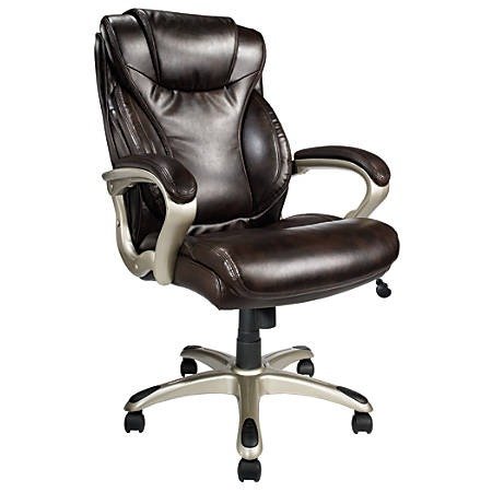 Realspace® EC620 Executive High-Back Chair, Brown/Silver Item # 494083
