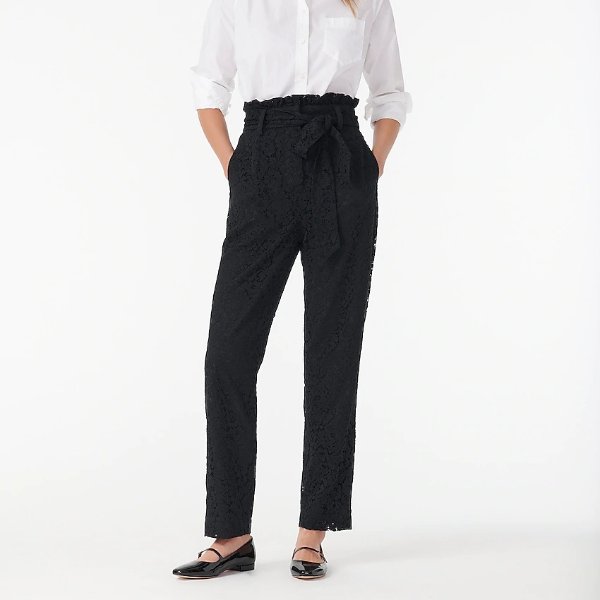 Tapered paper-bag pant in lace