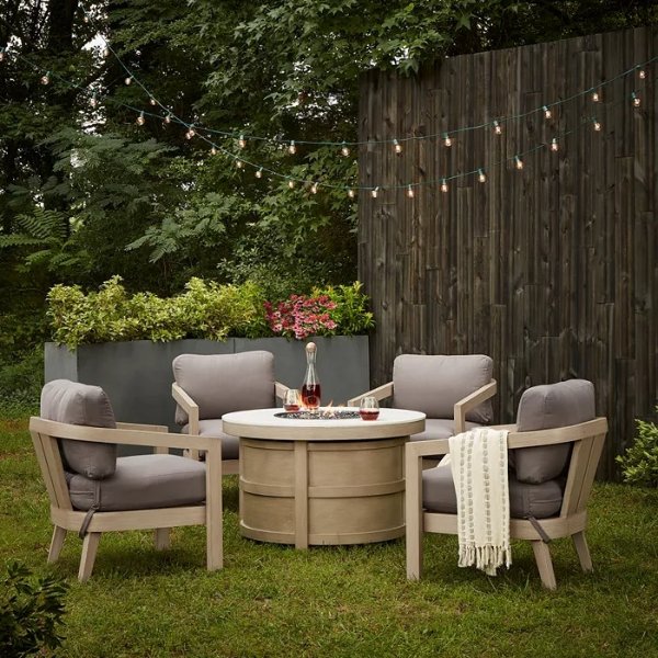 Reid Outdoor 5-Pc. Chat Set (1 Fire Pit & 4 Club Chairs), Created for Macy's