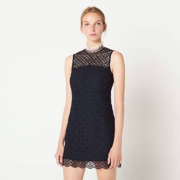 Lace dress with trim on the collar