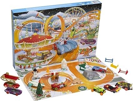 Advent Calendar, 8Holiday-Themed Toy Cars Plus Assorted Accessories with Playmat, Gift & Toys for Kids 3 Years Old & Older