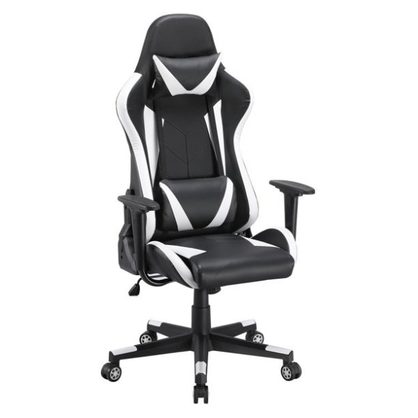 Adjustable & Ergonomic Swivel Gaming Chair, Black and White