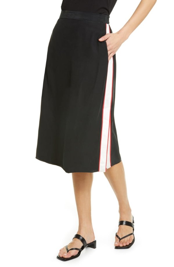 Luca Side Stripe Silk Skirt