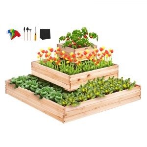 Wooden Raised Garden Bed Planter Box 44.5x44.5x20.1" Flower Vegetable Herb